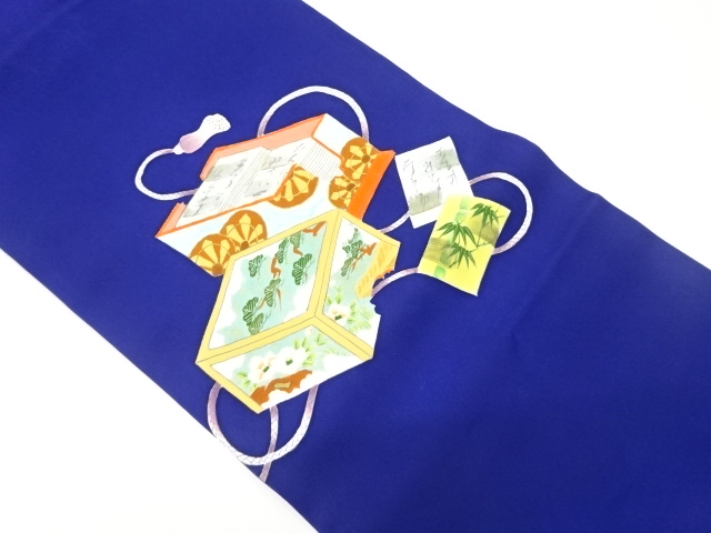 塩瀬金彩手描き百人一首に松竹・椿模様名古屋帯